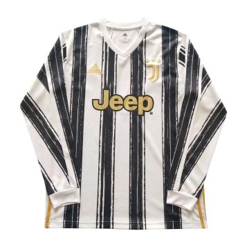 2020-21 Juventus Home Black & White Stripes LS Men Football Jersey Shirts
