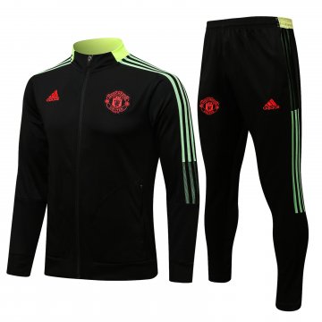 Manchester United 2021-22 Black - Green Soccer Training Suit Jacket + Pants Men's