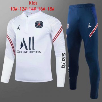 2021-22 PSG x Jordan White II Half Zip Football Training Suit Kid's