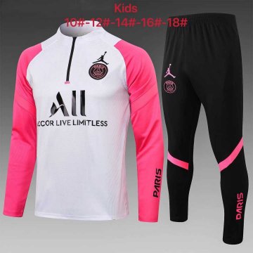 2021-22 PSG x Jordan White - Pink Half Zip Football Training Suit Kid's