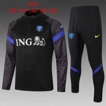 2020-21 Netherlands Black Kids Half Zip Football Training Suit(Jacket + Pants)