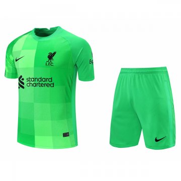 2021-22 Liverpool Goalkeeper Green Football Jersey Shirts + Shorts Set Men's