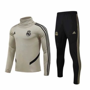 2019-20 Real Madrid High Neck Apricot Men's Football Training Suit(Sweater + Pants)
