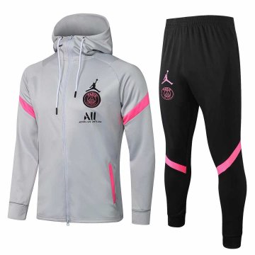2021-22 PSG x Jordan Hoodie Grey Football Training Suit(Jacket + Pants) Men's