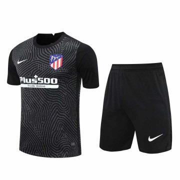 2020-21 Atletico Madrid Goalkeeper Black Men Football Jersey Shirts + Shorts Set [2020127400]