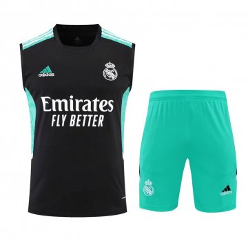 Real Madrid 2022-23 Black Soccer Training Suit Singlet + Short Men's