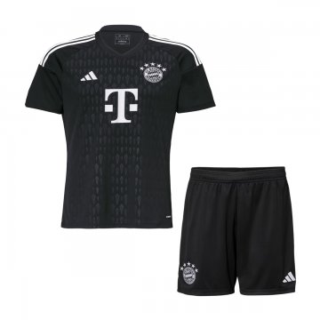 Bayern Munich 2023-24 Goalkeeper Black Soccer Jerseys + Short Kid's