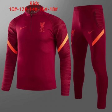 2021-22 Liverpool Maroon Half Zip Football Training Suit Kid's [2021050191]