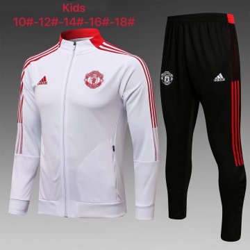 Manchester United 2021-22 White Soccer Training Suit Jacket + Pants Kid's