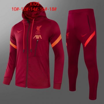 2021-22 Liverpool Hoodie Burgundy Football Training Suit (Jacket + Pants) Kid's