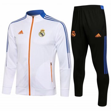 Real Madrid 2021-22 White Soccer Training Suit Jacket + Pants Men's