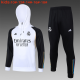 #Hoodie Real Madrid 2023-24 White Soccer Sweatshirt + Pants Kid's