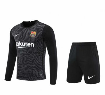 2020-21 Barcelona Goalkeeper Black Long Sleeve Men Football Jersey Shirts + Shorts Set