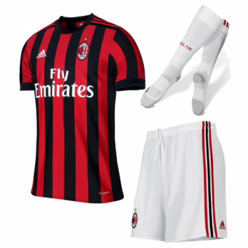 2017-18 AC Milan Home Football Jersey Shirts Whole Kit(Shirt+Short+Socks)
