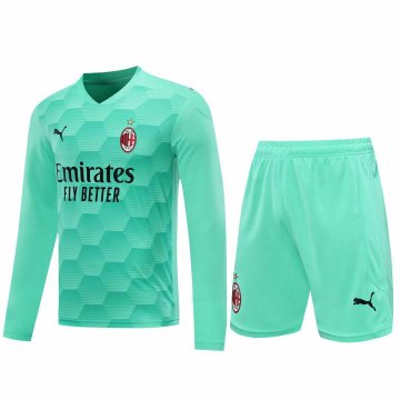 2020-21 AC Milan Goalkeeper Green Long Sleeve Men Football Jersey Shirts + Shorts Set