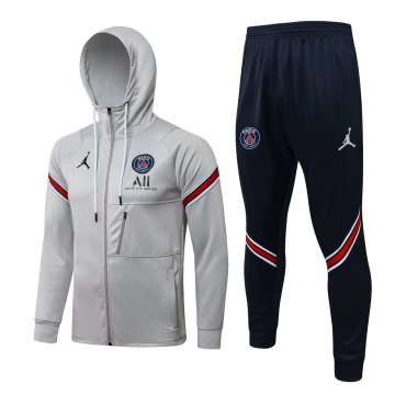 PSG x Jordan 2021-22 Hoodie Light Grey Soccer Training Suit Jacket + Pants Men's