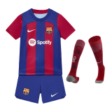 Barcelona 2023/24 Home Soccer Jerseys + Short + Socks Kid's