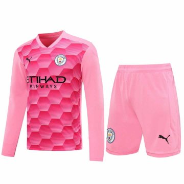 2020-21 Manchester City Goalkeeper Pink Long Sleeve Men Football Jersey Shirts + Shorts Set