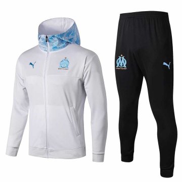 2019-20 Olympique Marseille Hoodie White Men's Football Training Suit(Jacket + Pants)