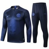 2019-20 Chelsea Half Zip Blue Stripe Men's Football Training Suit(Jacket + Pants)