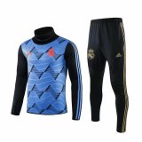 2019-20 Real Madrid High Neck Blue Stripe Men's Football Training Suit(Sweatshirt + Pants)