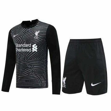 2020-21 Liverpool Goalkeeper Black Long Sleeve Men Football Jersey Shirts + Shorts Set