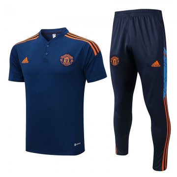 Manchester United 2022-23 Dark Blue Soccer Polo + Pants Men's