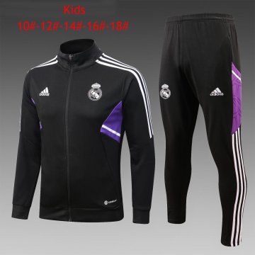 Real Madrid Black Soccer Jacket + Pants Kid's 2022-23