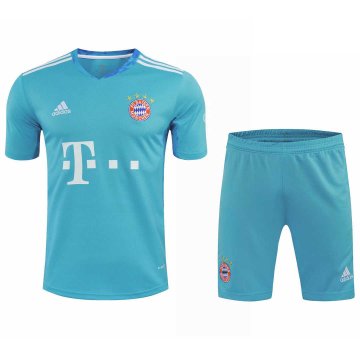 2020-21 Bayern Munich Goalkeeper Blue Men Football Jersey Shirts + Shorts Set [2020127404]