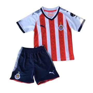 2017-18 Chivas Home Red&White Stripes Kids Football Jersey Shirts Kit(Shirt+Short) [1517500]
