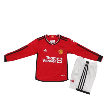 #Long Sleeve Manchester United 2023-24 Home Soccer Jerseys + Short Kid's