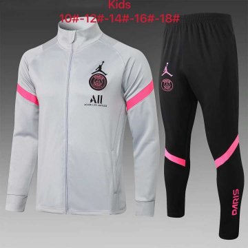 2021-22 PSG x Jordan Light Grey Football Training Suit(Jacket + Pants) Kid's