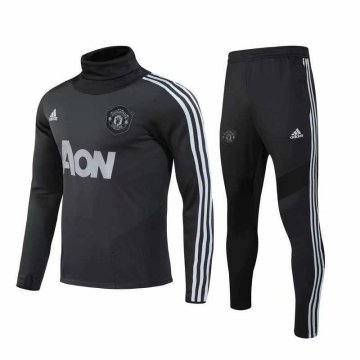 2019-20 Manchester United High Neck Black Men's Football Training Suit(Sweater + Pants)