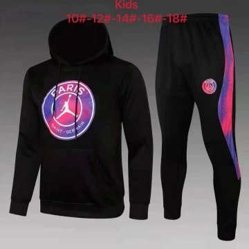 2021-22 PSG x Jordan Hoodie Big Logo Black Football Training Suit(Sweatshirt + Pants) Kid's