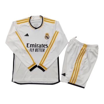 #Long Sleeve Real Madrid 2023-24 Home Soccer Jerseys + Short Kid's