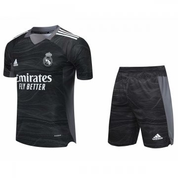 2021-22 Real Madrid Goalkeeper Black Football Jersey Shirts + Shorts Set Men's