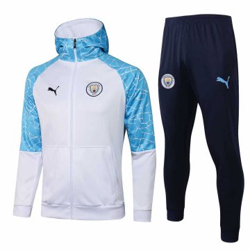 2020-21 Manchester City Hoodie White Football Training Suit (Jacket + Pants) Men
