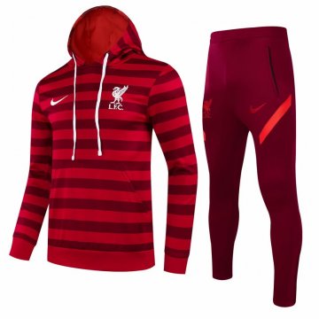 Liverpool 2021-22 Hoodie Red Stripe Soccer Training Suit Sweatshirt + Pants Men's [20210815079]