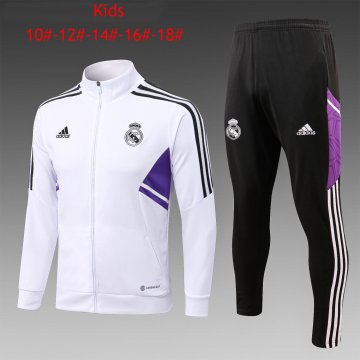 Real Madrid White Soccer Jacket + Pants Kid's 2022-23