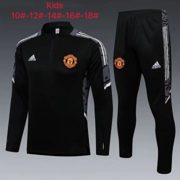Manchester United 2021-22 Black - White Soccer Training Suit Kid's