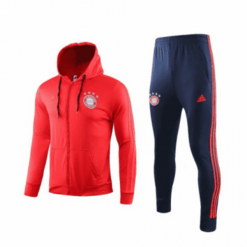 2019-20 Bayern Munich Hoodie Light Red Men's Football Training Suit(Jacket + Pants)