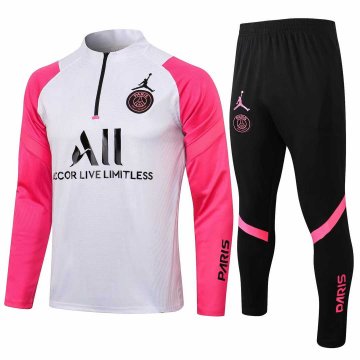 2021-22 PSG x Jordan White - Pink Half Zip Football Training Suit Men's