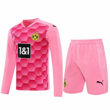 2020-21 Borussia Dortmund Goalkeeper Pink Long Sleeve Men Football Jersey Shirts + Shorts Set