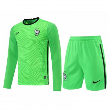 France 2021-22 Goalkeeper Green Long Sleeve Soccer Jerseys + Short Men's