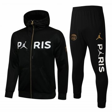 2021-22 PSG x Jordan Hoodie Black III Football Training Suit(Jacket + Pants) Men's