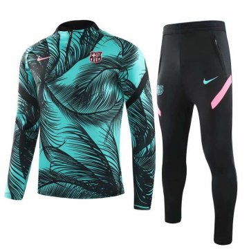 2020-21 Barcelona Green Men Half Zip Football Training Suit(Jacket + Pants)