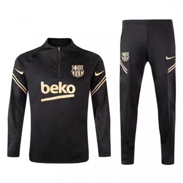2020-21 Barcelona Black - Gold Men Half Zip Football Training Suit(Jacket + Pants)