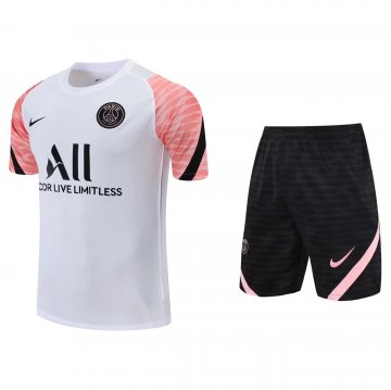 PSG 2021-22 White - Pink Soccer Traning Kit (Jersey + Shorts) Men's