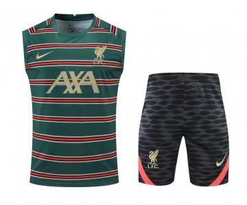 Liverpool 2022-23 Green Soccer Training Suit Singlet + Short Men's