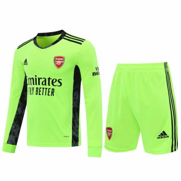 2020-21 Arsenal Goalkeeper Green Long Sleeve Men Football Jersey Shirts + Shorts Set